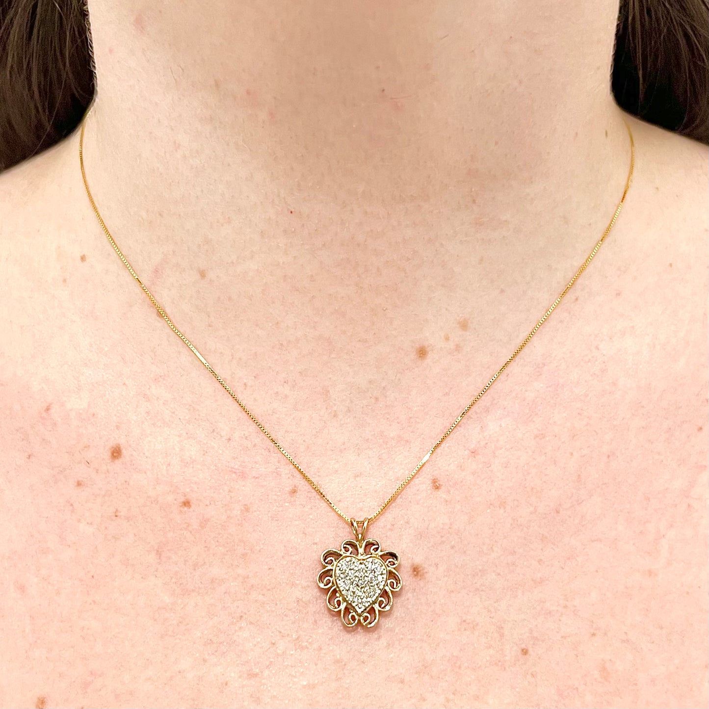 CLEARANCE 40% OFF - Vintage 14 Karat Two Tone Gold Diamond Cluster Heart Pendant