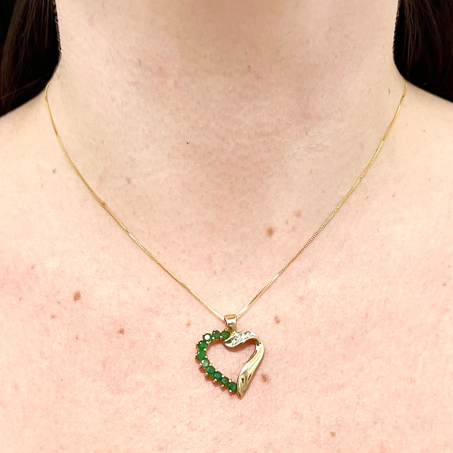 CLEARANCE 40% OFF - 10 Karat Yellow Gold Emerald & Diamond Heart Pendant - WeilJewelry