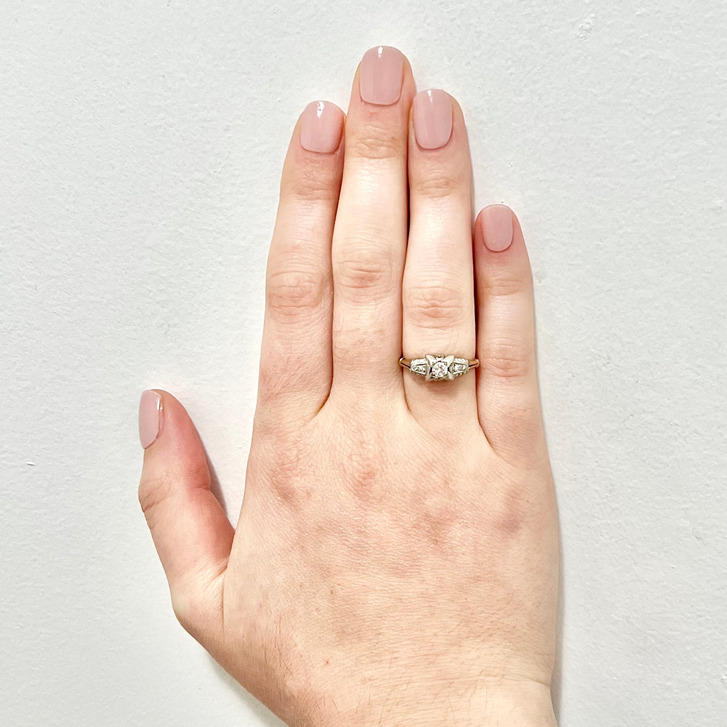 CLEARANCE 40% OFF - Vintage Art Deco 14 Karat Two-Tone Gold Carat Diamond Engagement Ring