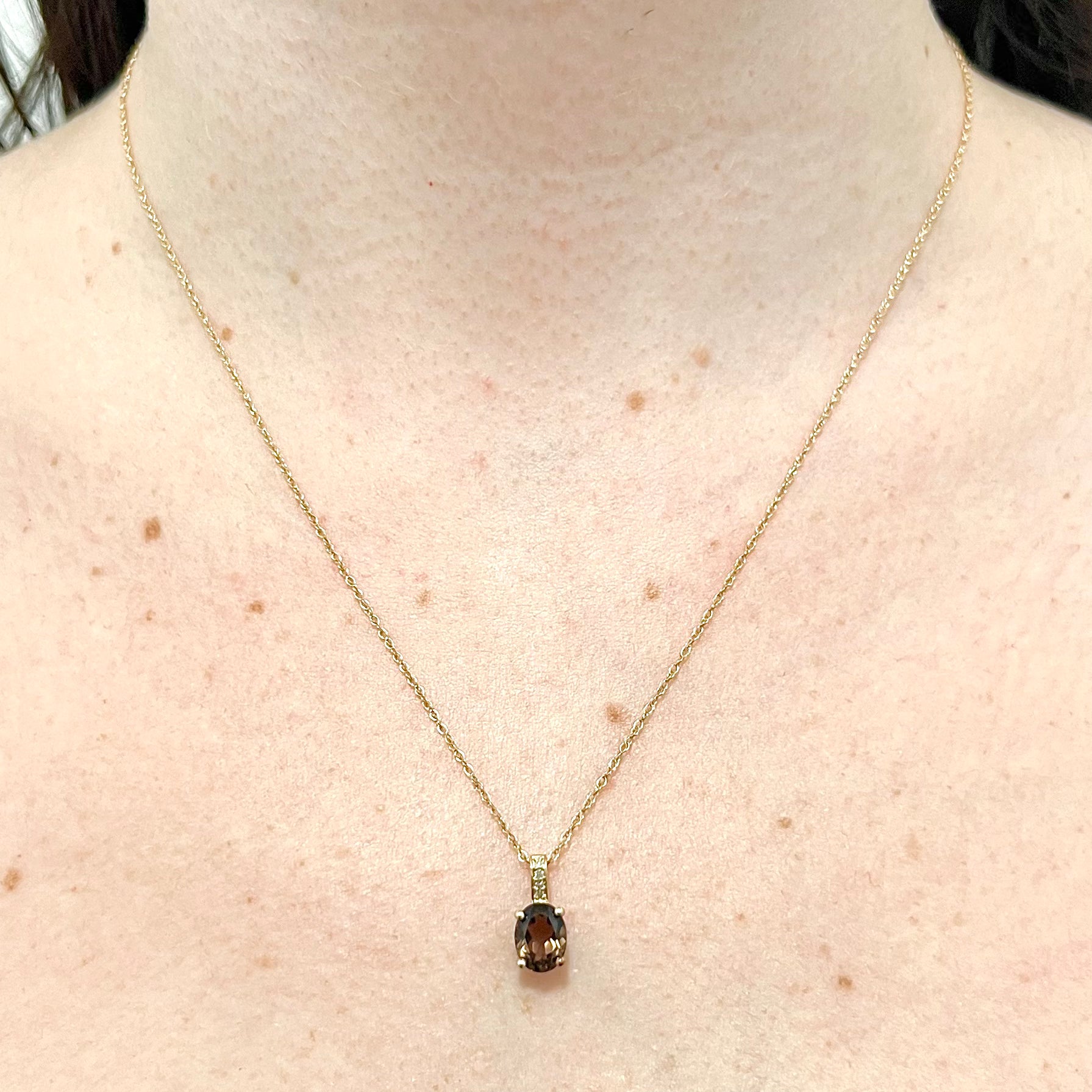 14 Karat Yellow Gold June Birthstone Oval Smoky Quartz & Diamond Pendant Necklace - WeilJewelry