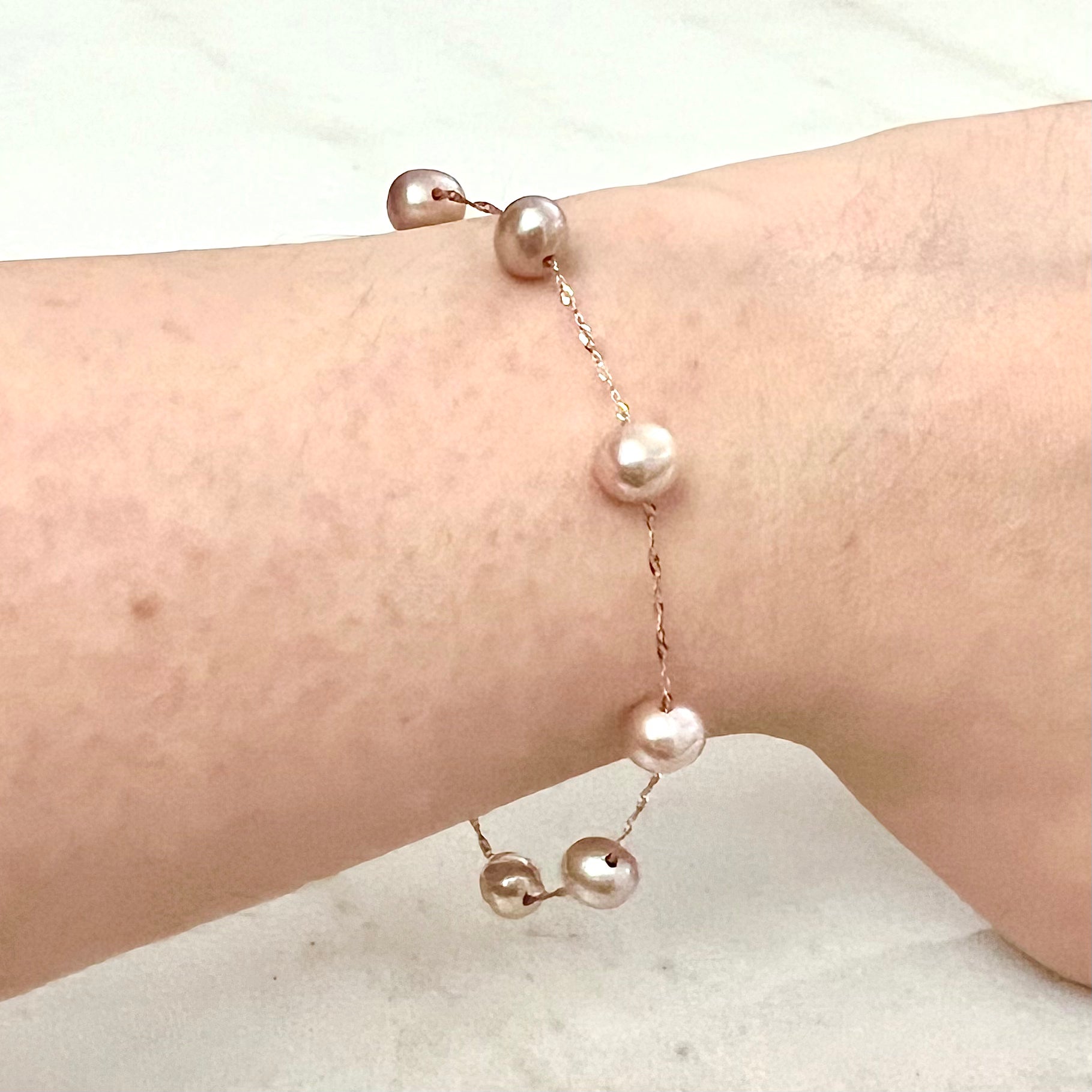 14 Karat Rose Gold Tin Cup Pink Pearl Bracelet - WeilJewelry