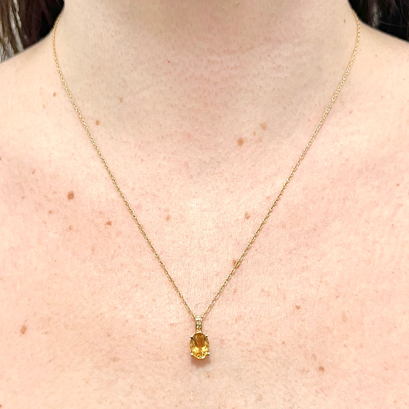 14 Karat Yellow Gold November Birthstone Oval Citrine & Diamond Pendant Necklace - WeilJewelry