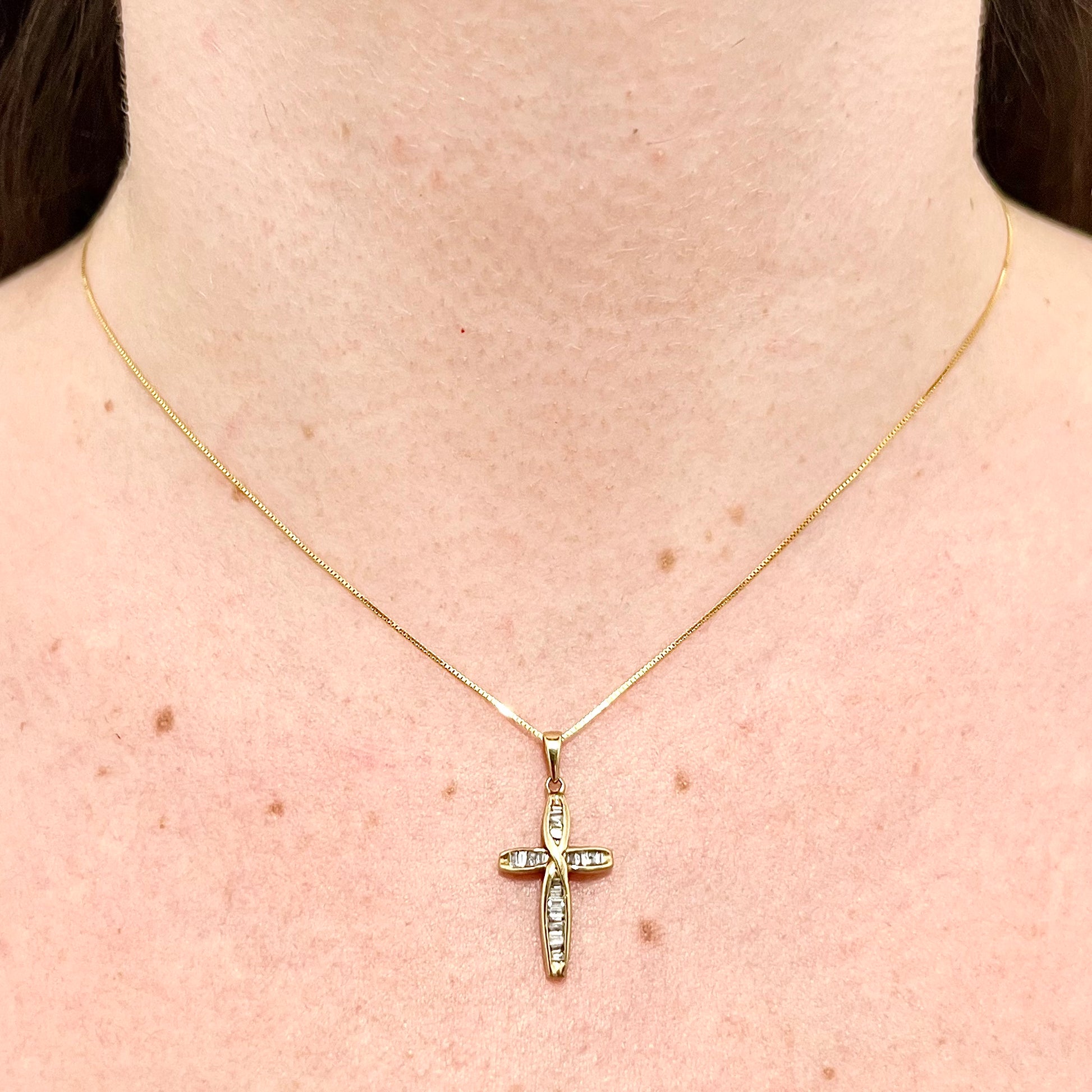 CLEARANCE 40% OFF - Vintage 10 Karat Yellow Gold 1/4 Carat Diamond Cross Pendant - WeilJewelry