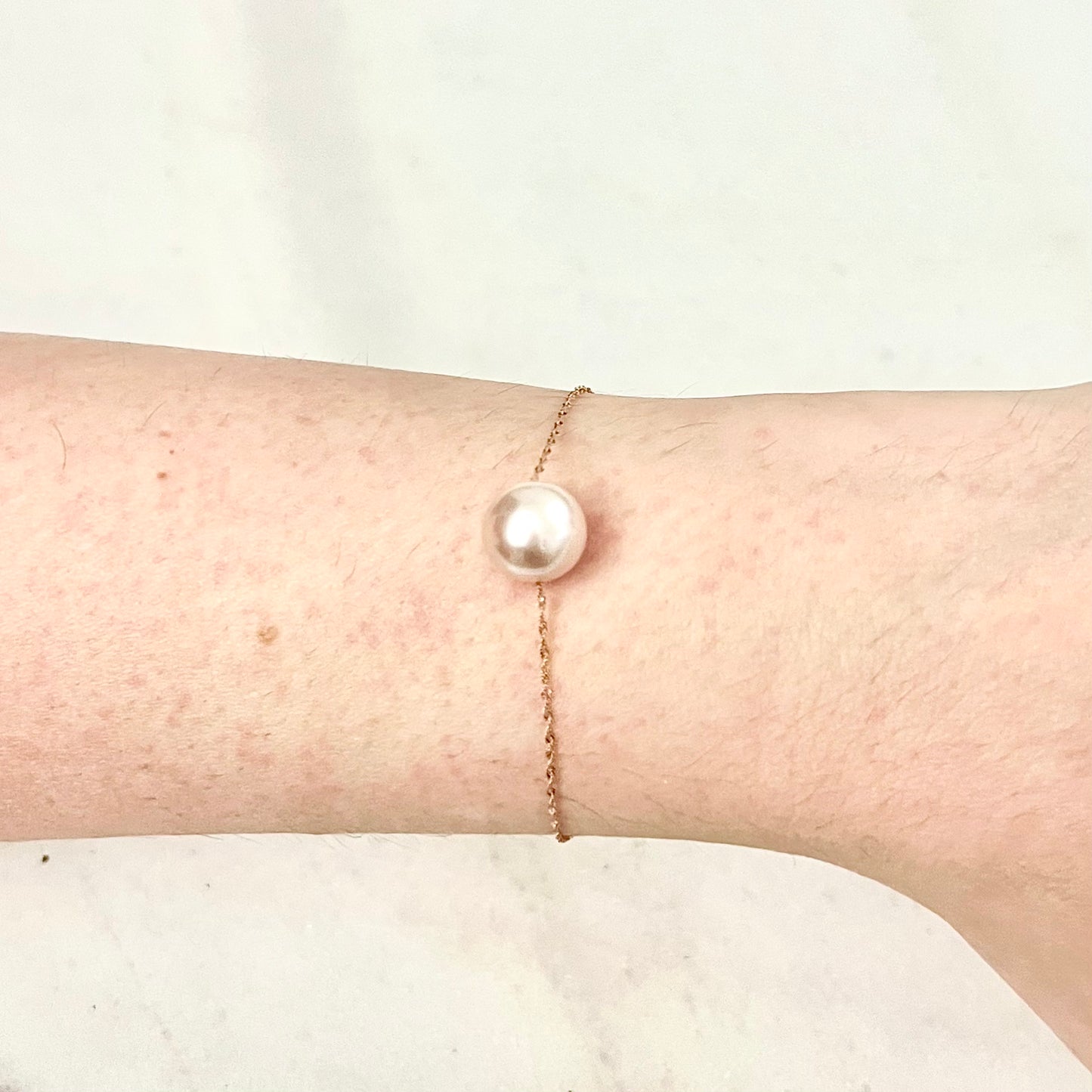 14 Karat Rose Gold Single Pink Pearl Chain Bracelet