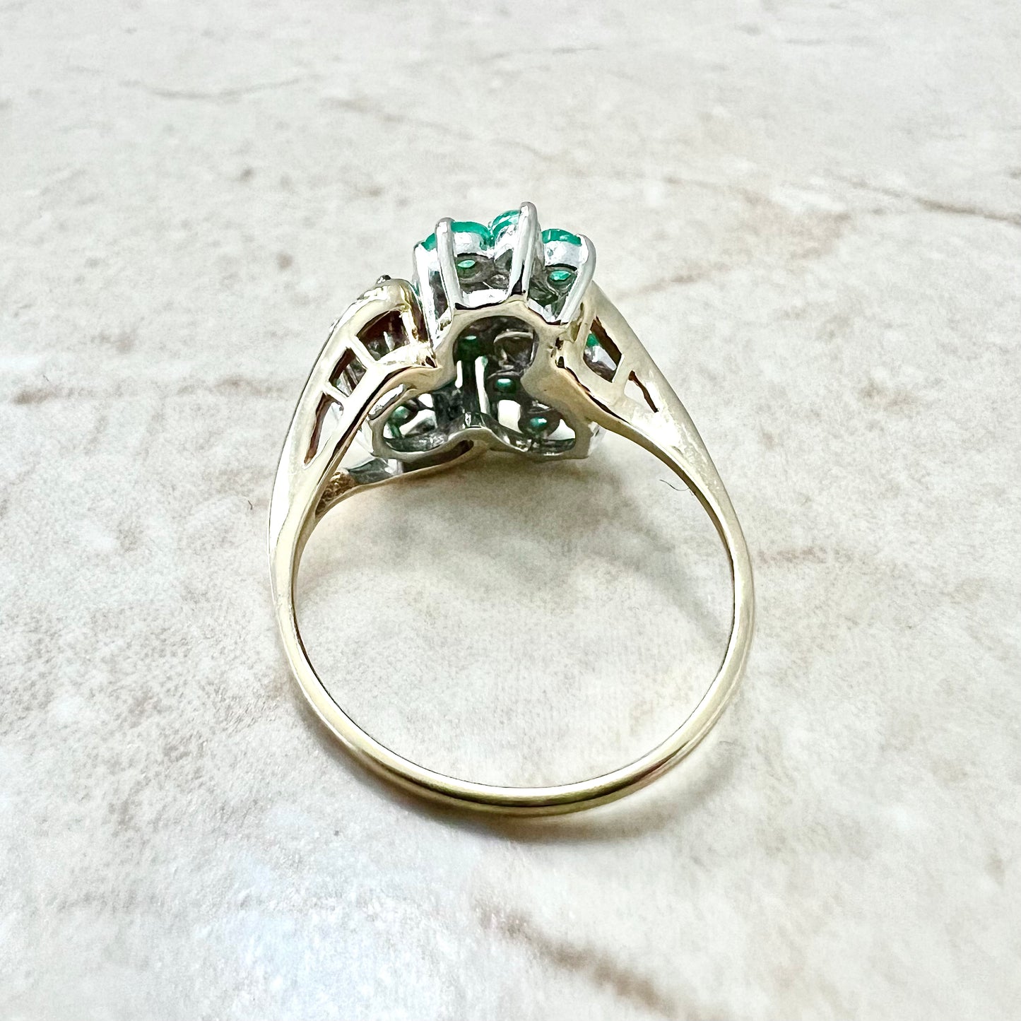 Vintage 14 Karat Yellow Gold Natural Emerald & Diamond Cluster Ring