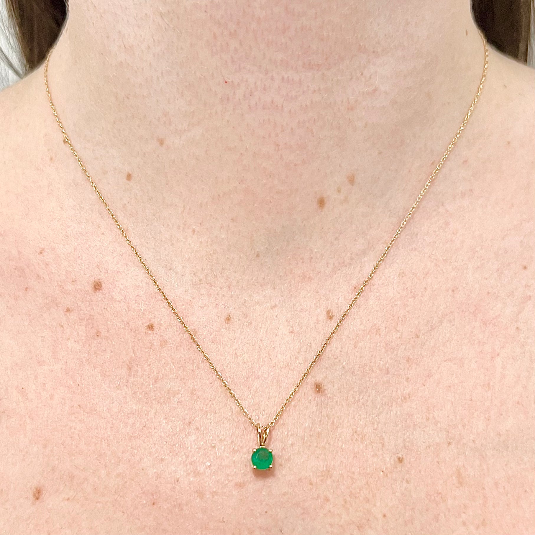 14 Karat Yellow Gold May Birthstone Natural Round Emerald Solitaire Pendant Necklace - WeilJewelry