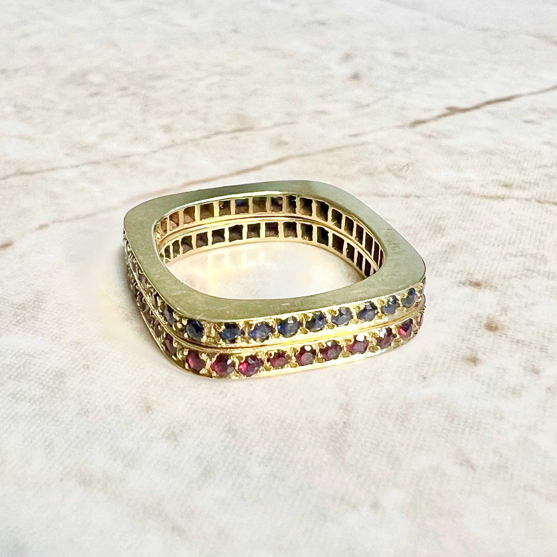 Rare Vintage 1960’s 18 Karat Yellow Gold Natural Ruby Band Ring - WeilJewelry