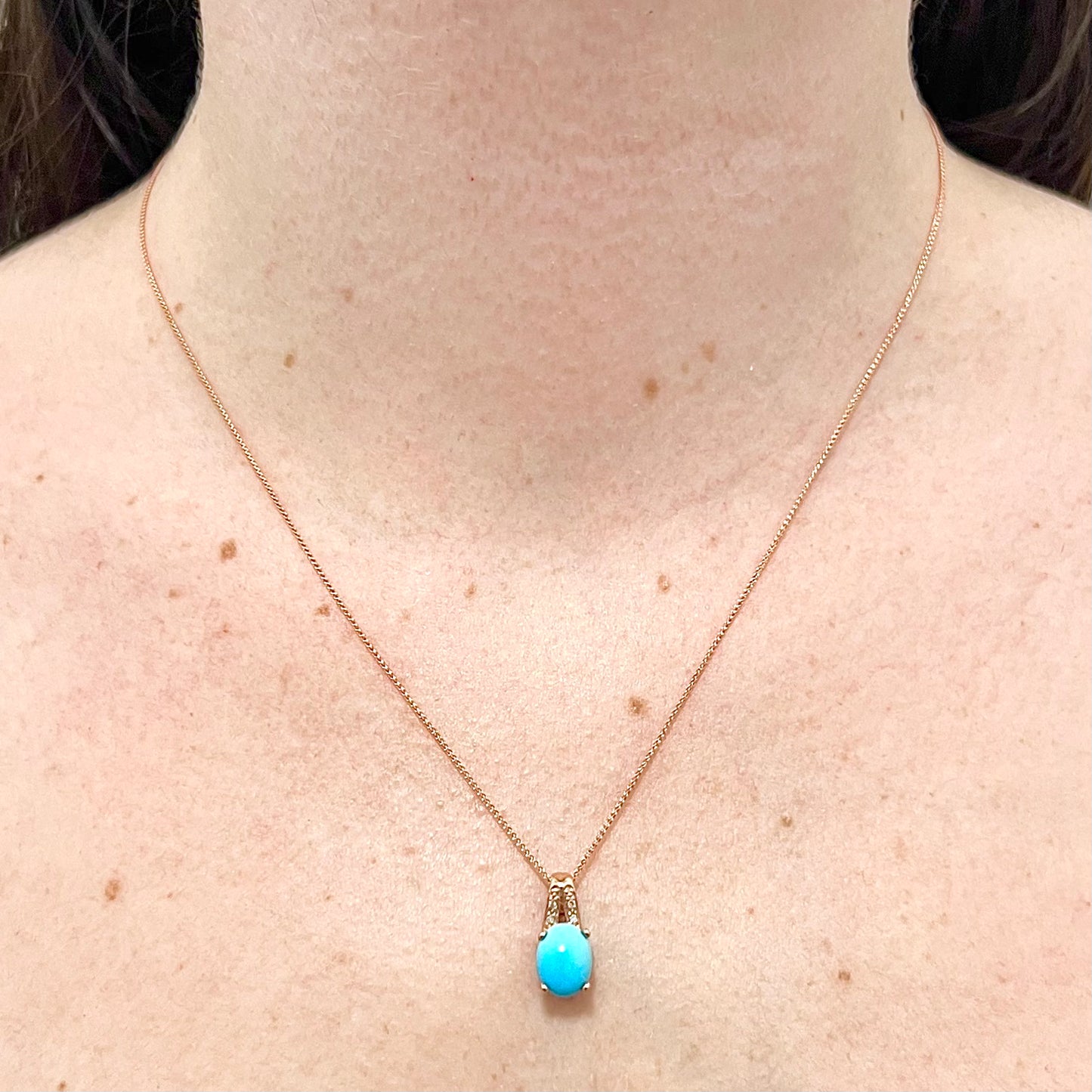 14 Karat Rose Gold Turquoise & Diamond Pendant Necklace
