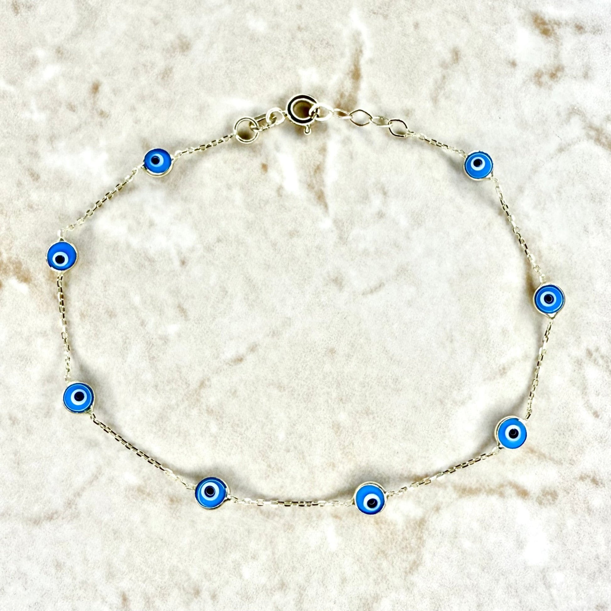 Adjustable Solid 14K Yellow Gold Evil Eye Station Bracelet - WeilJewelry