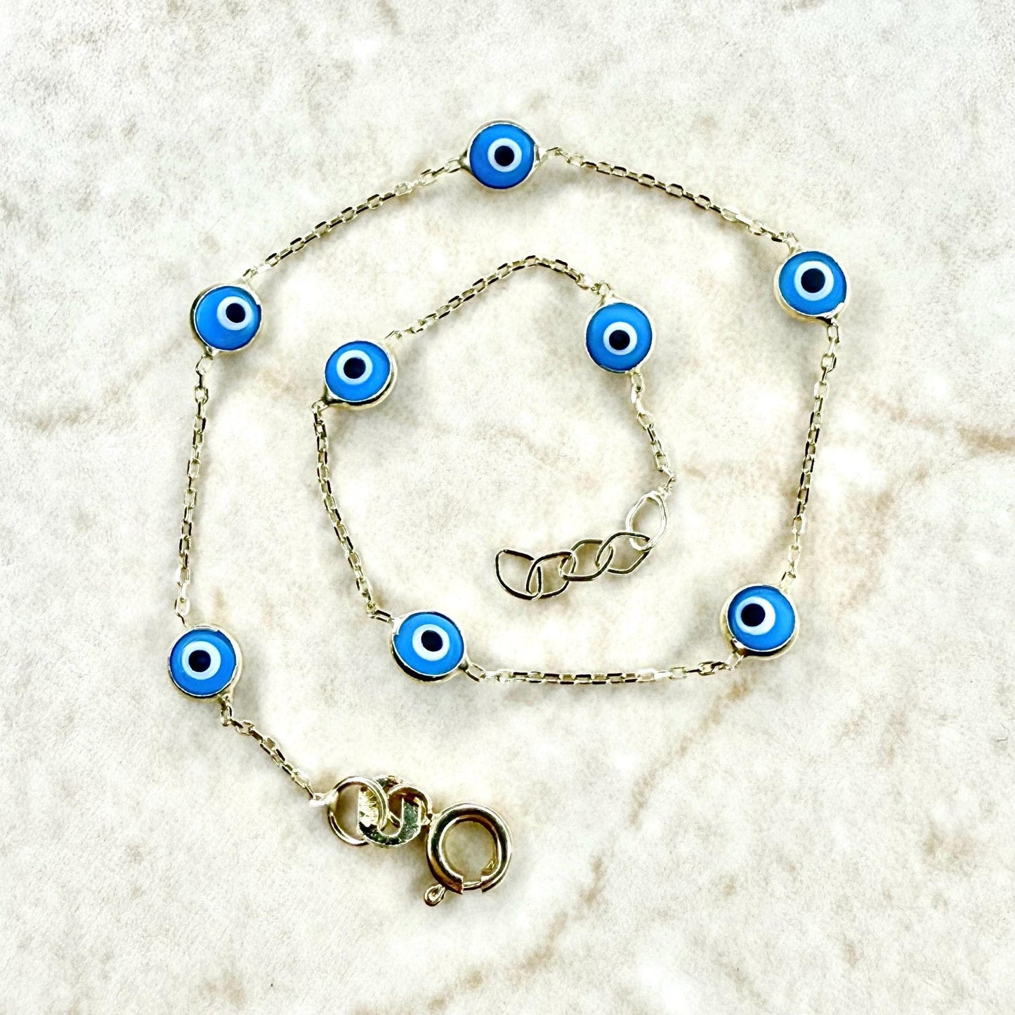 Adjustable Solid 14K Yellow Gold Evil Eye Station Bracelet - WeilJewelry