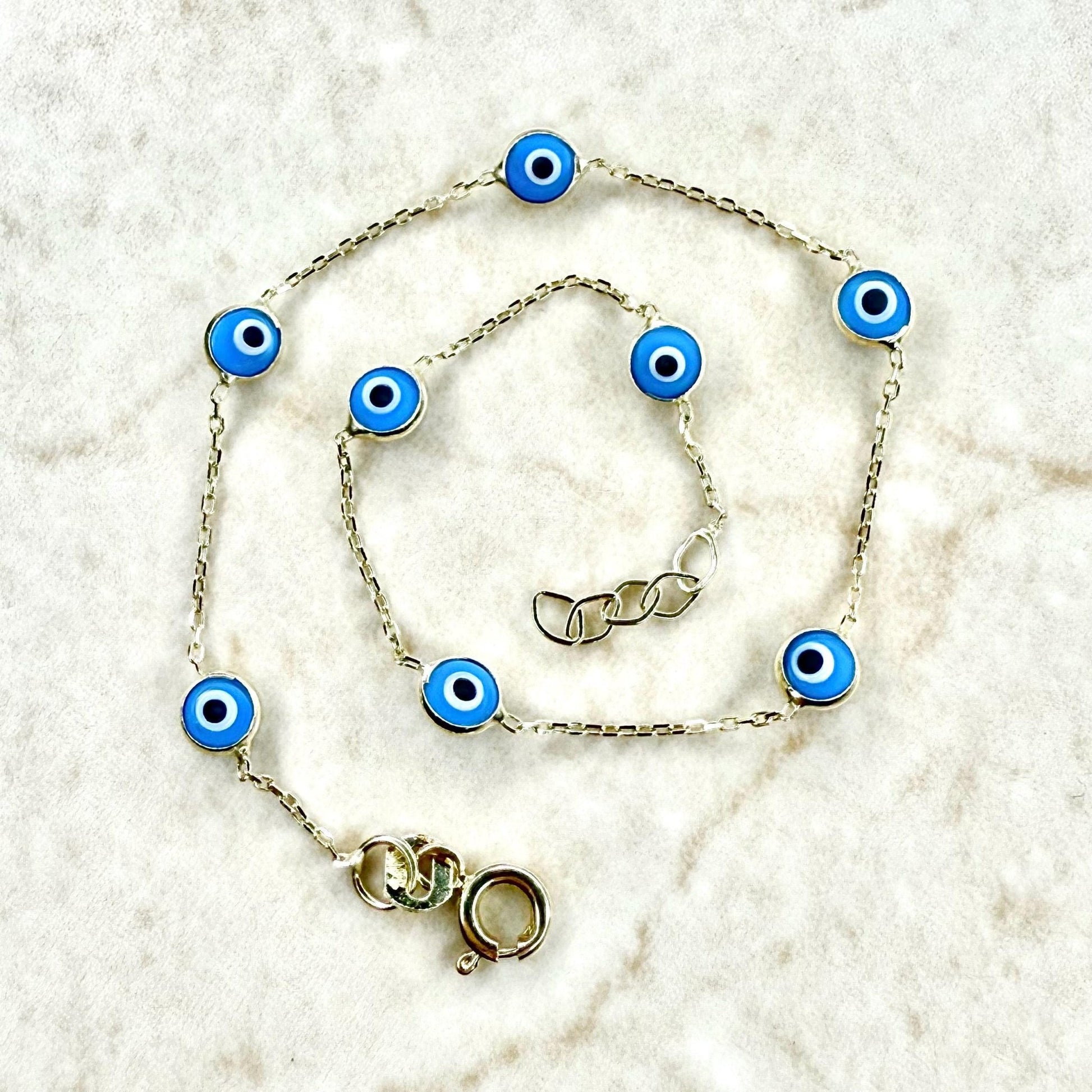 Adjustable Solid 14K Yellow Gold Evil Eye Station Bracelet - WeilJewelry
