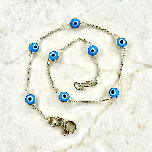 Adjustable Solid 14K Yellow Gold Evil Eye Station Bracelet - WeilJewelry