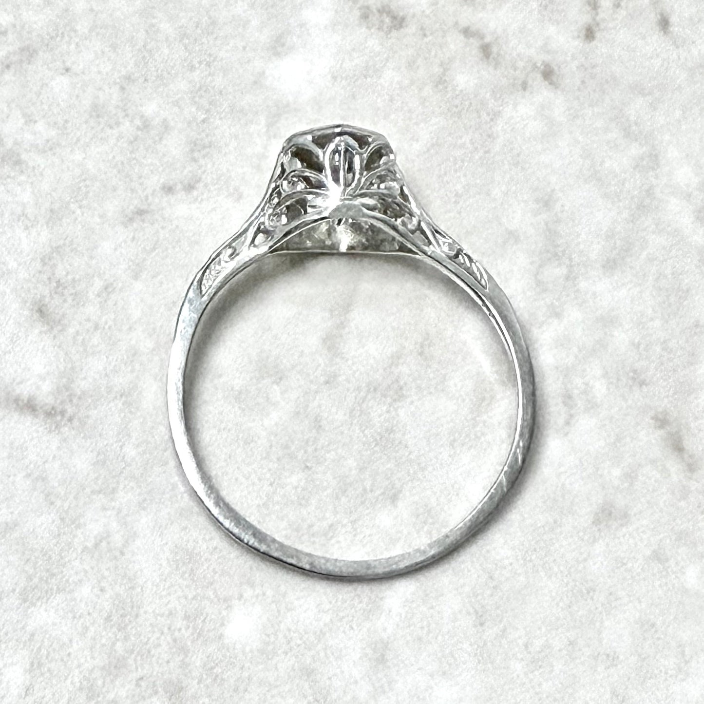 Antique Art Deco 18 Karat White Gold Diamond Solitaire Engagement Ring - WeilJewelry