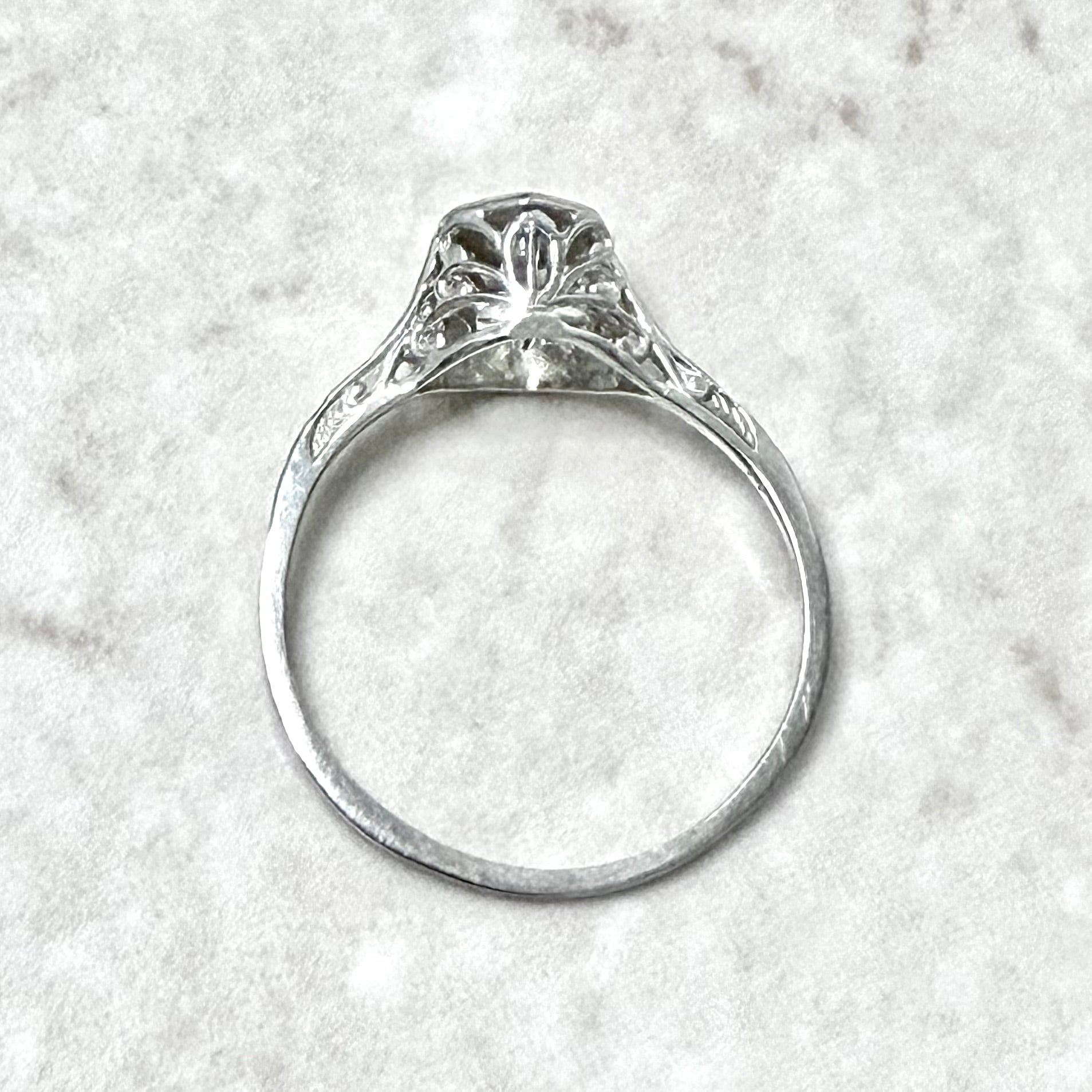 Antique Art Deco 18 Karat White Gold Diamond Solitaire Engagement Ring - WeilJewelry