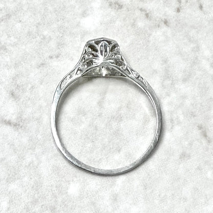 Antique Art Deco 18 Karat White Gold Diamond Solitaire Engagement Ring - WeilJewelry