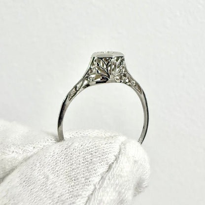 Antique Art Deco 18 Karat White Gold Diamond Solitaire Engagement Ring - WeilJewelry