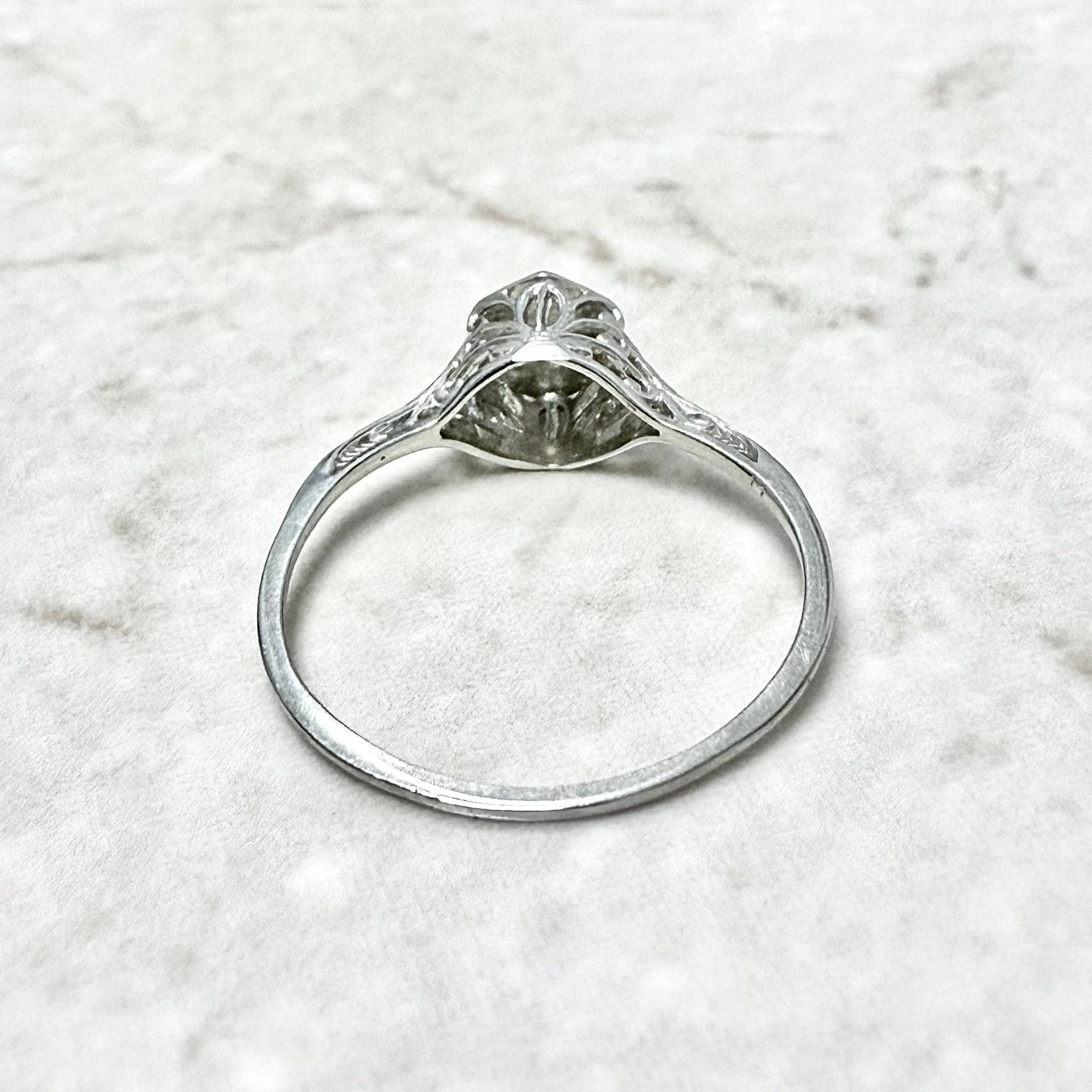 Antique Art Deco 18 Karat White Gold Diamond Solitaire Engagement Ring - WeilJewelry