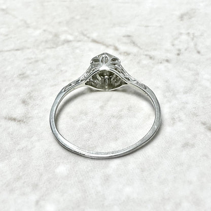 Antique Art Deco 18 Karat White Gold Diamond Solitaire Engagement Ring - WeilJewelry