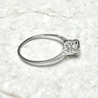 Antique Art Deco 18 Karat White Gold Diamond Solitaire Engagement Ring - WeilJewelry