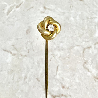 Antique Edwardian 14 Karat Yellow Gold 0.10 Carat Diamond Stick Pin / Lapel Pin - WeilJewelry