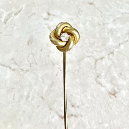 Antique Edwardian 14 Karat Yellow Gold 0.10 Carat Diamond Stick Pin / Lapel Pin - WeilJewelry