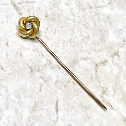 Antique Edwardian 14 Karat Yellow Gold 0.10 Carat Diamond Stick Pin / Lapel Pin - WeilJewelry