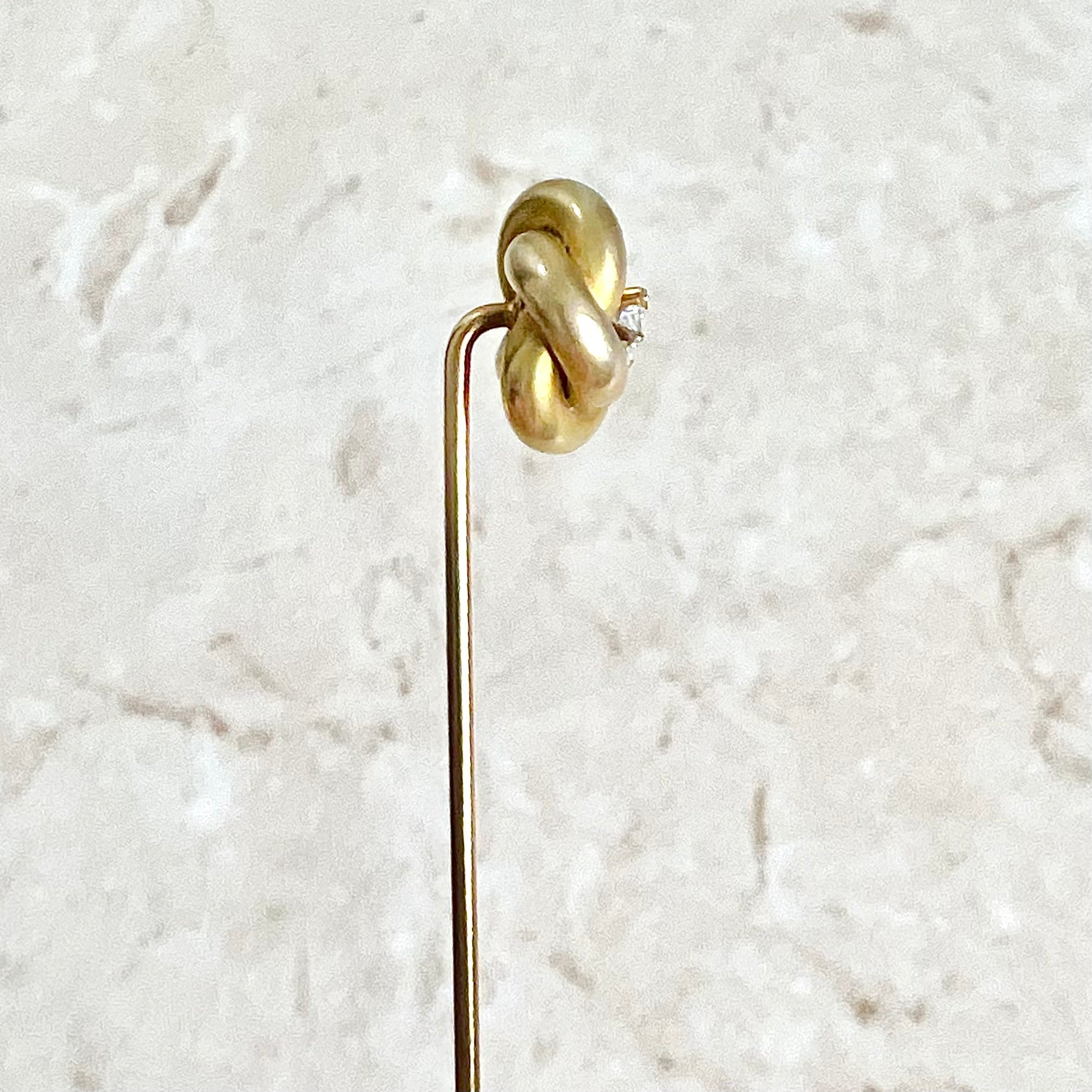 Antique Edwardian 14 Karat Yellow Gold 0.10 Carat Diamond Stick Pin / Lapel Pin - WeilJewelry