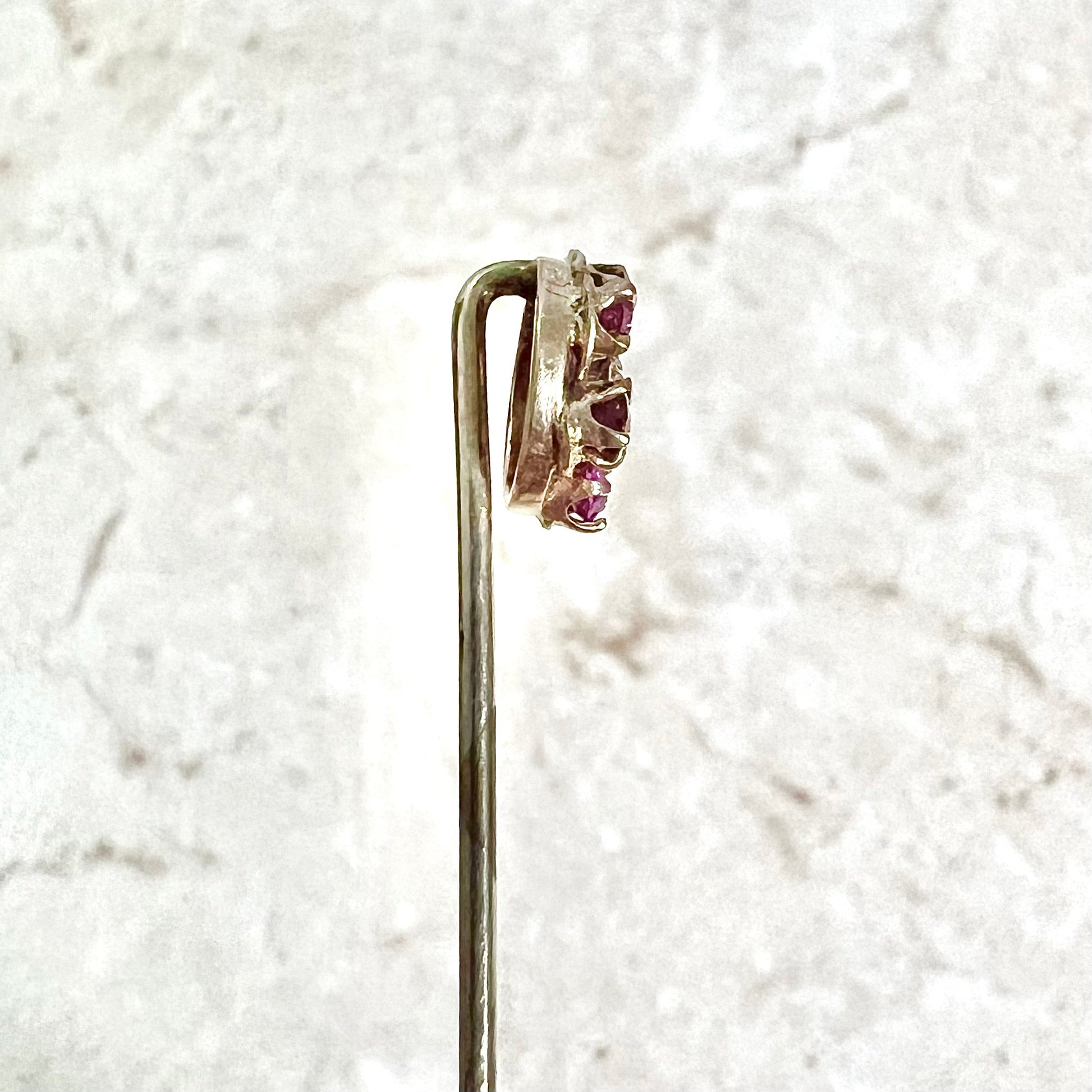 Antique Edwardian 14 Karat Yellow Gold Diamond & Ruby Halo Stick Pin / Lapel Pin - WeilJewelry