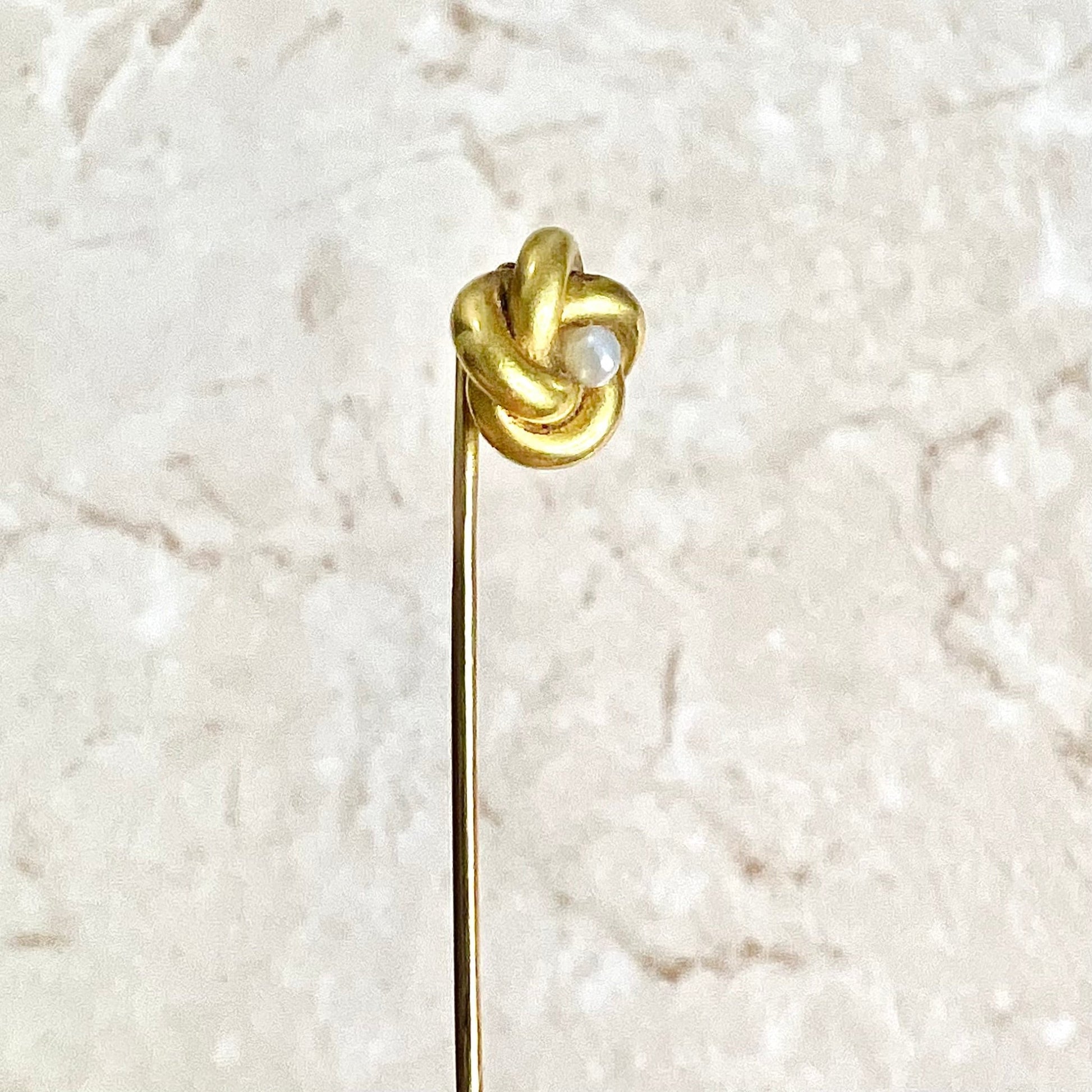 Antique Edwardian 14 Karat Yellow Gold Seed Pearl Stick Pin / Lapel Pin / Hat Pin - WeilJewelry