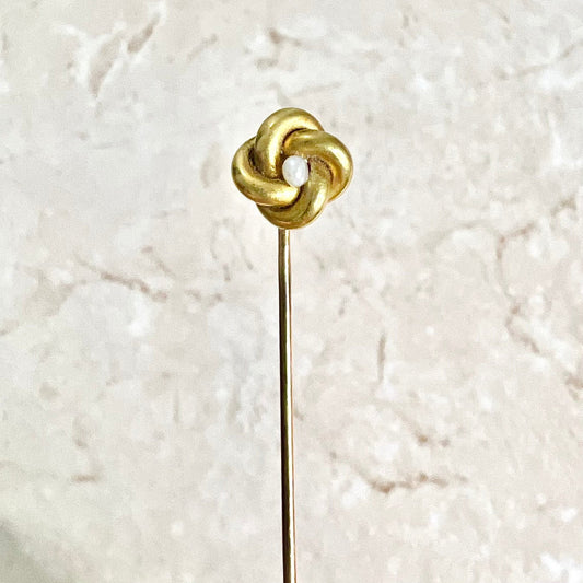 Antique Edwardian 14 Karat Yellow Gold Seed Pearl Stick Pin / Lapel Pin / Hat Pin - WeilJewelry