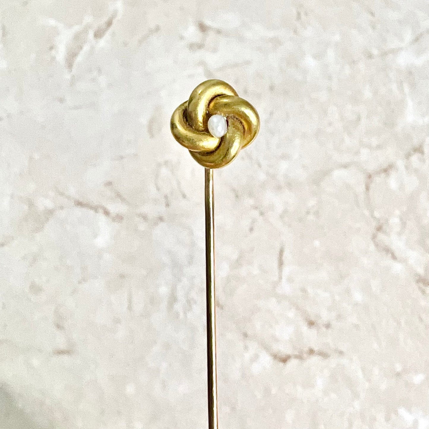 Antique Edwardian 14 Karat Yellow Gold Seed Pearl Stick Pin / Lapel Pin / Hat Pin - WeilJewelry