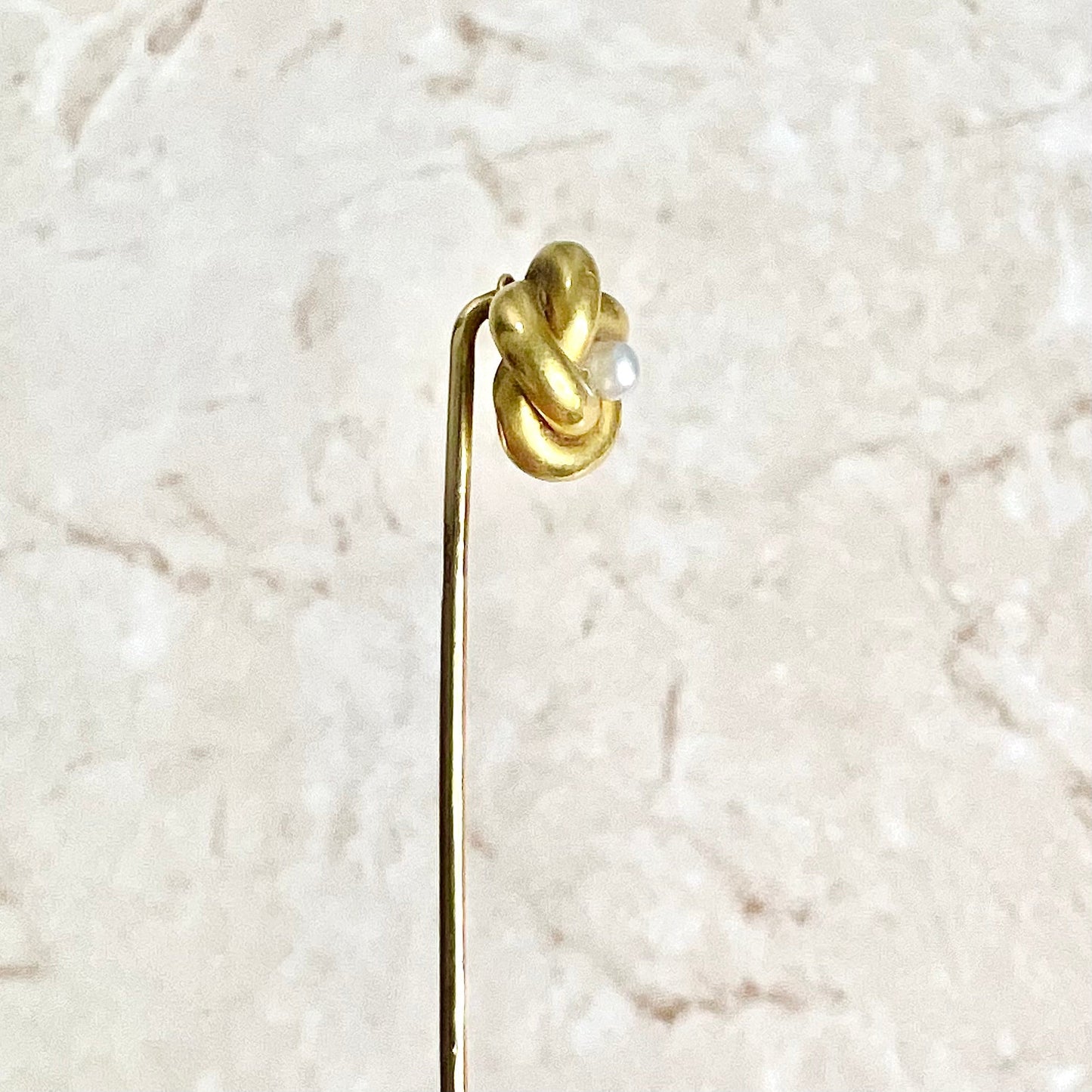 Antique Edwardian 14 Karat Yellow Gold Seed Pearl Stick Pin / Lapel Pin / Hat Pin - WeilJewelry