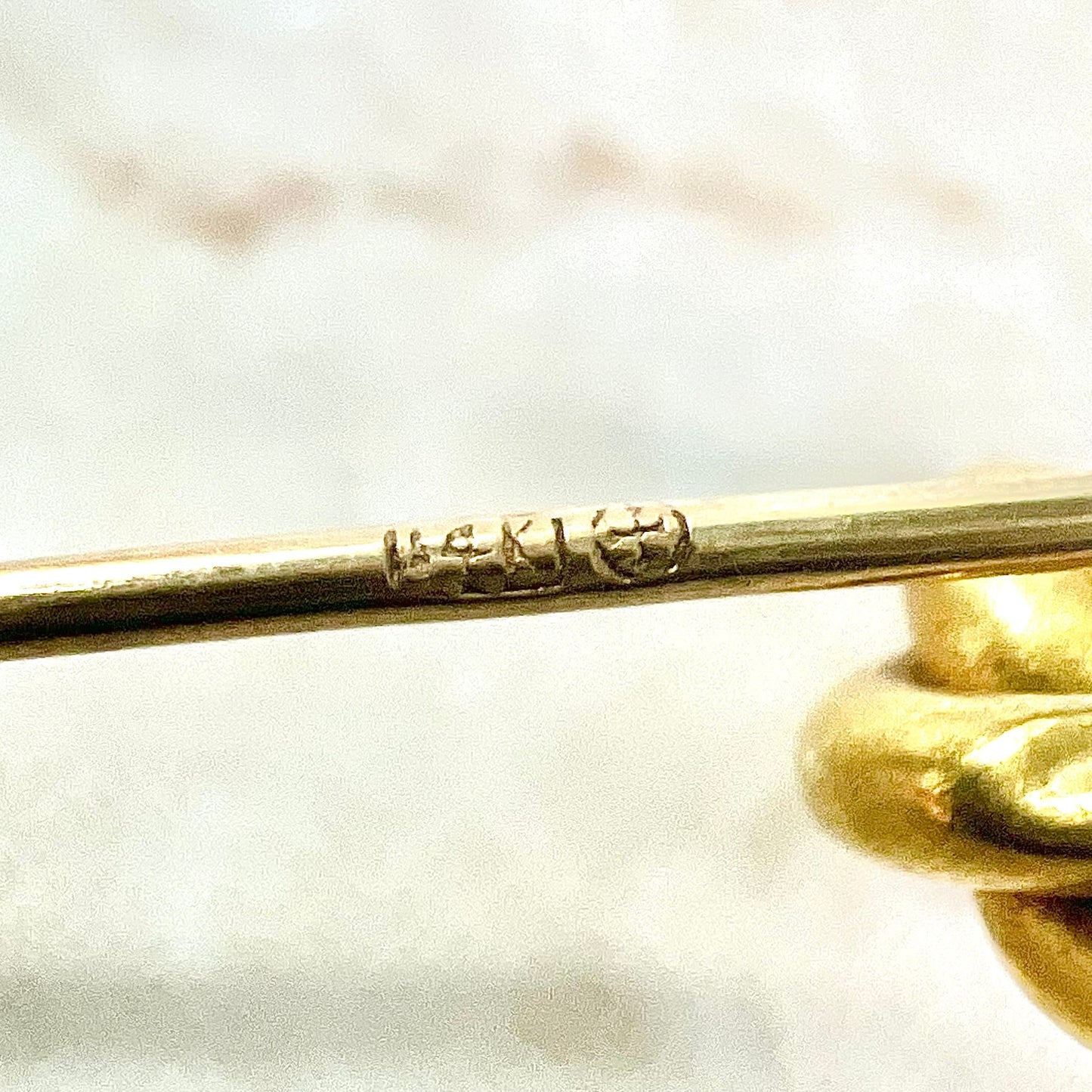Antique Edwardian 14 Karat Yellow Gold Seed Pearl Stick Pin / Lapel Pin / Hat Pin - WeilJewelry