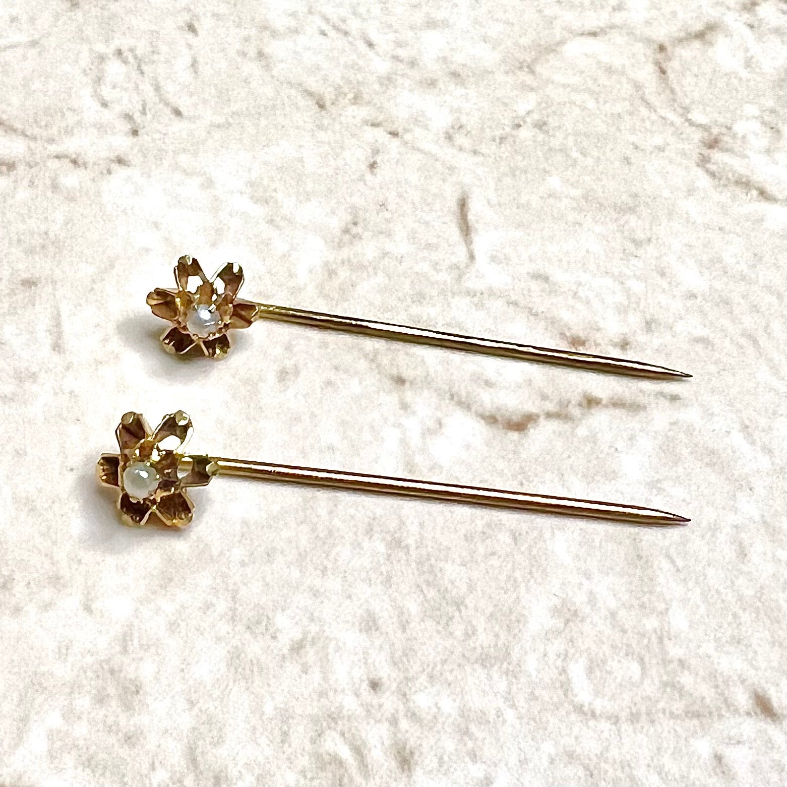 Antique Victorian 14 Karat Yellow Gold Seed Pearl Stick Pin - WeilJewelry