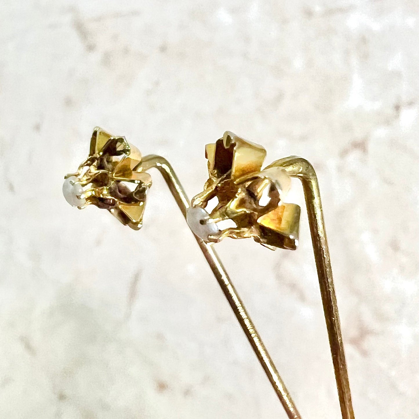 Antique Victorian 14 Karat Yellow Gold Seed Pearl Stick Pin - WeilJewelry