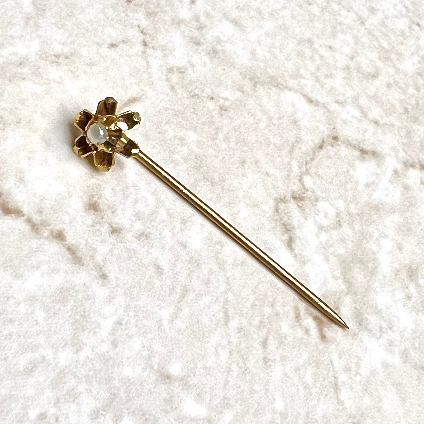 Antique Victorian 14 Karat Yellow Gold Seed Pearl Stick Pin - WeilJewelry