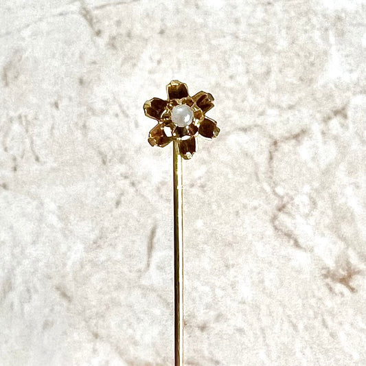 Antique Victorian 14 Karat Yellow Gold Seed Pearl Stick Pin - WeilJewelry