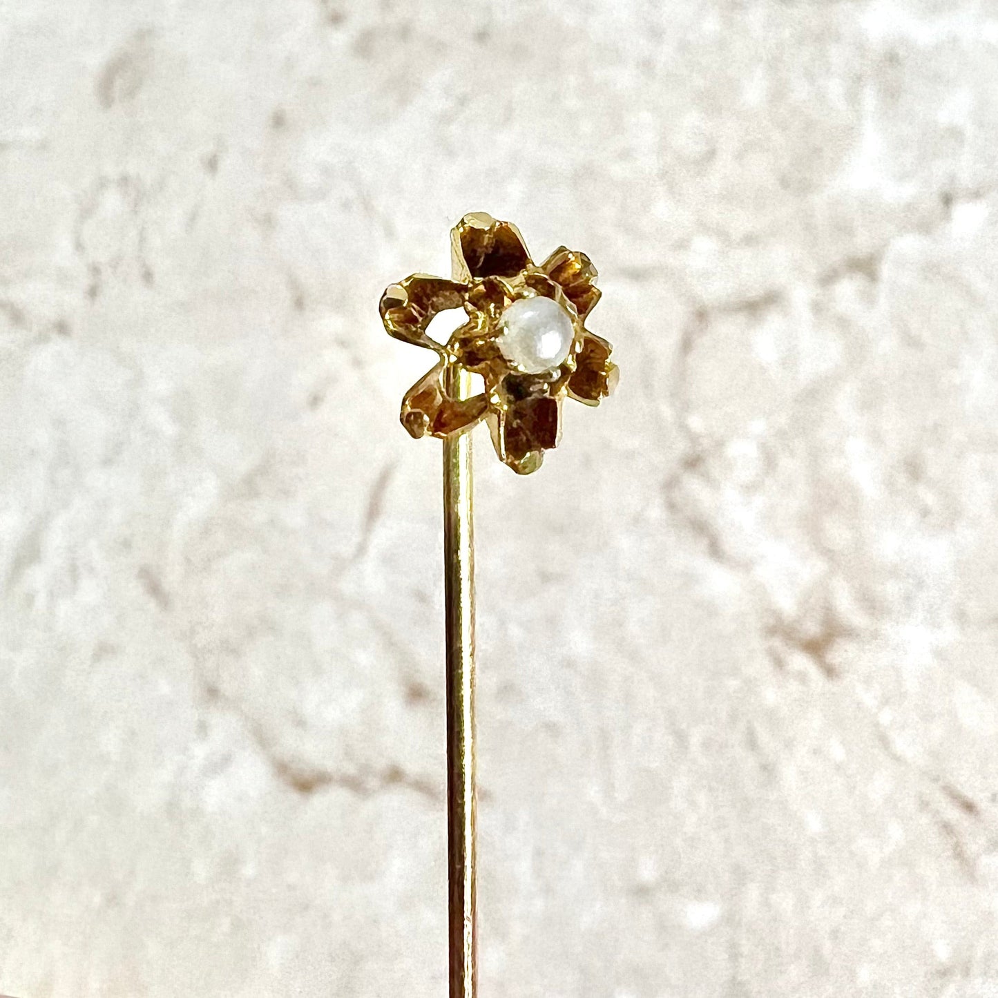 Antique Victorian 14 Karat Yellow Gold Seed Pearl Stick Pin - WeilJewelry