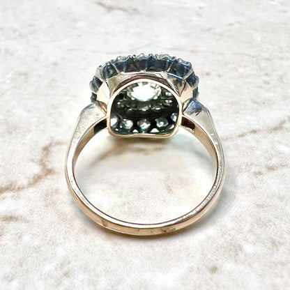 Antique Victorian Style Handmade Silver & 18K Yellow Gold 2.67 Carats Diamond Halo Ring - WeilJewelry