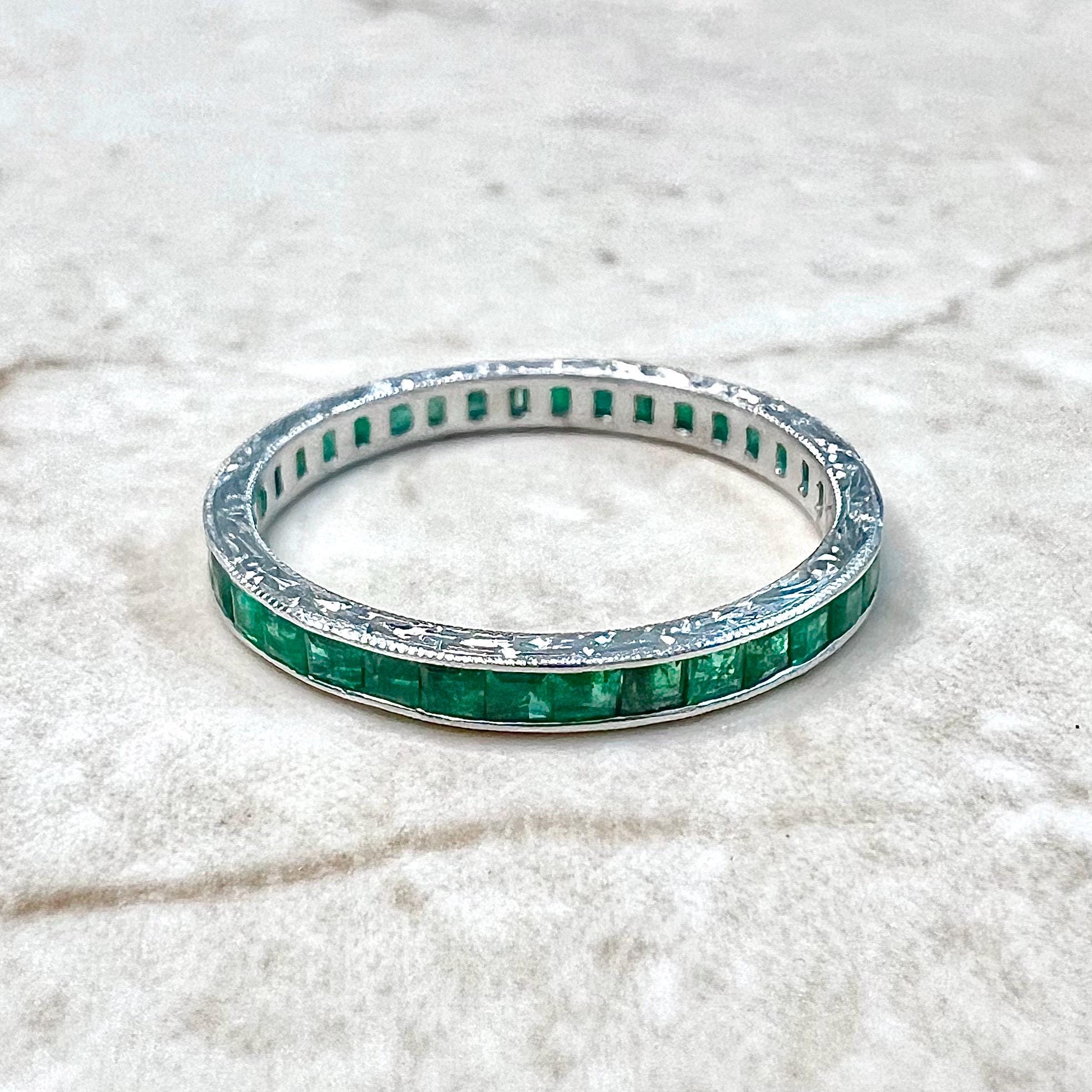 Emerald 14K Gold Vermeil Over Sterling Silver Art hot Deco Enameled Eternity Band