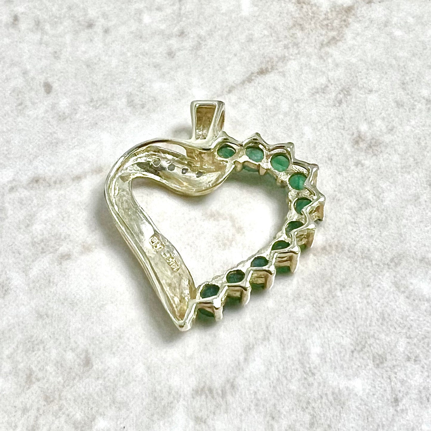 CLEARANCE 40% OFF - 10 Karat Yellow Gold Emerald & Diamond Heart Pendant - WeilJewelry