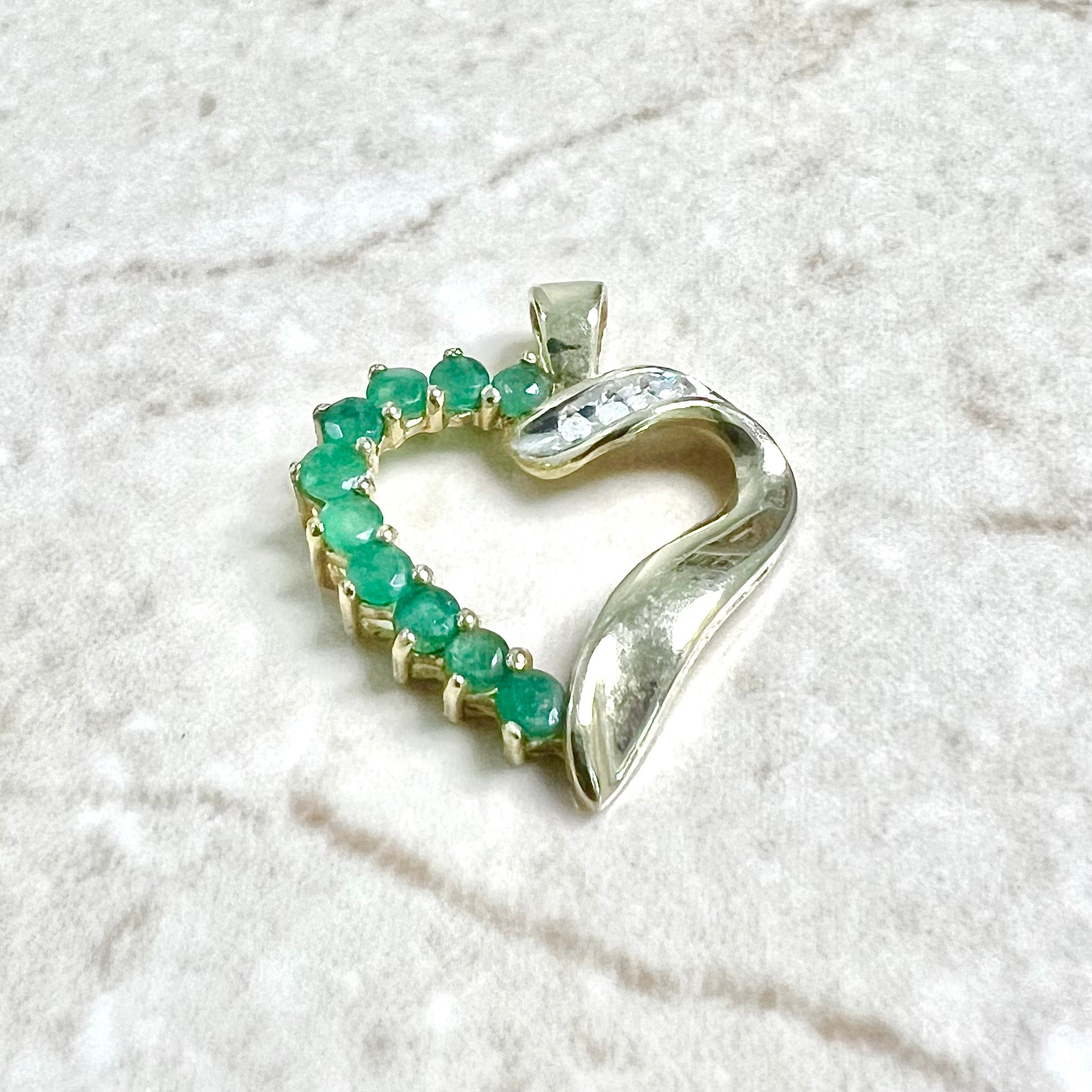 CLEARANCE 40% OFF - 10 Karat Yellow Gold Emerald & Diamond Heart Pendant - WeilJewelry