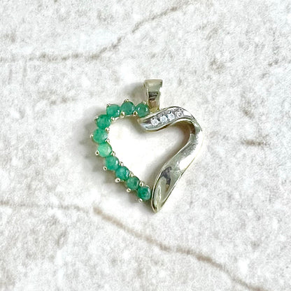 CLEARANCE 40% OFF - 10 Karat Yellow Gold Emerald & Diamond Heart Pendant - WeilJewelry