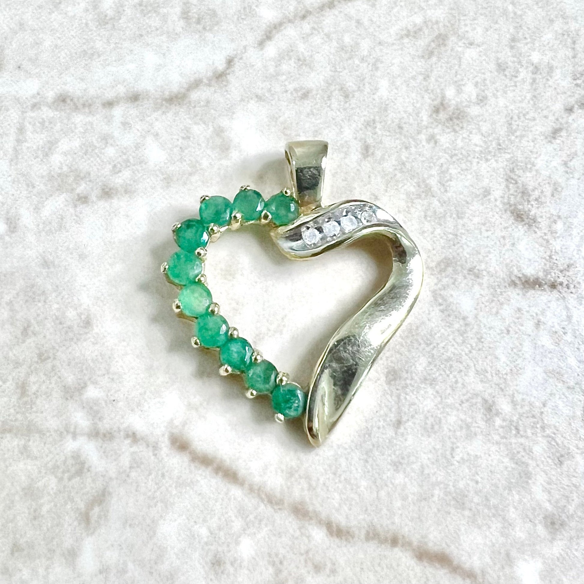 CLEARANCE 40% OFF - 10 Karat Yellow Gold Emerald & Diamond Heart Pendant - WeilJewelry