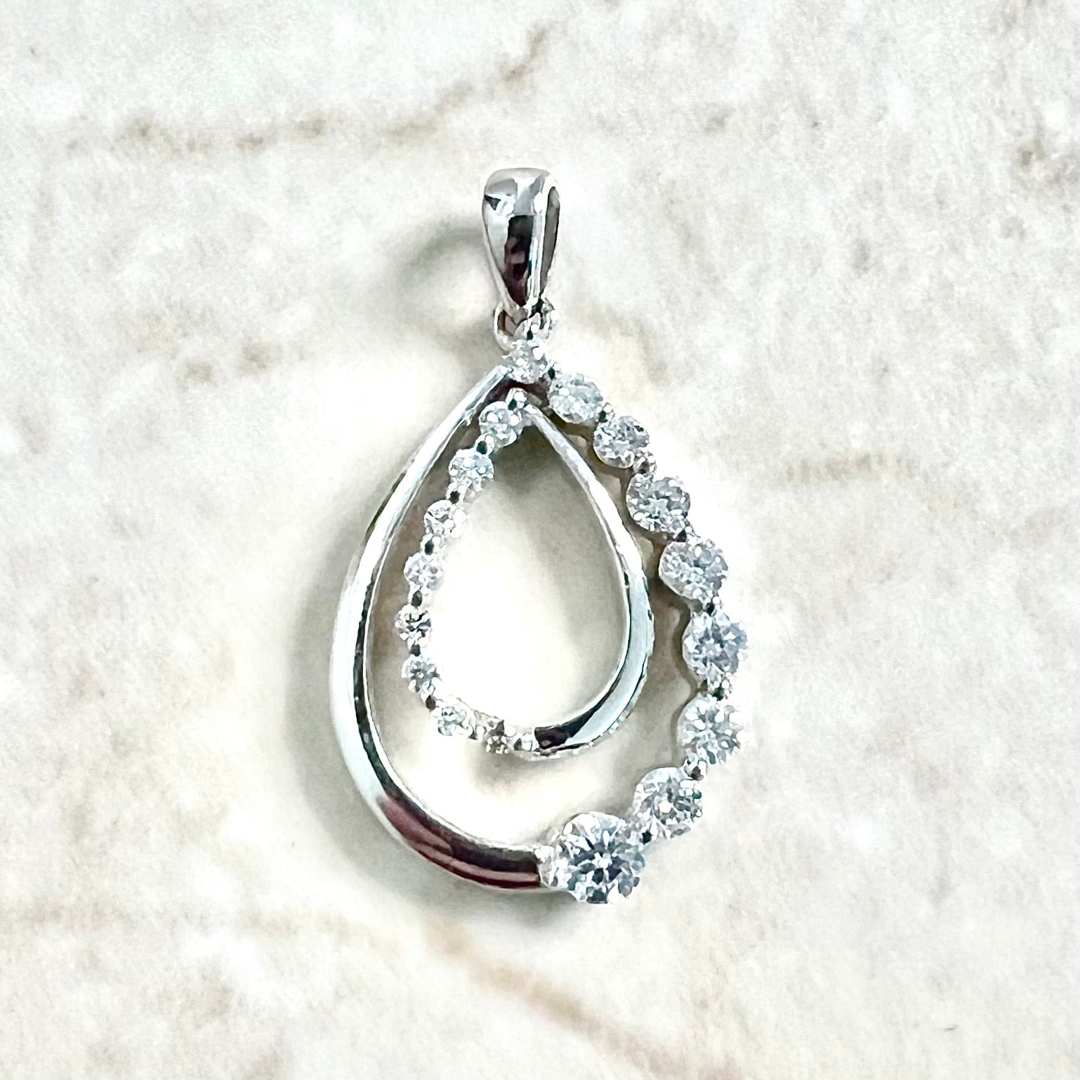 CLEARANCE 40% OFF - 14 Karat White Gold 1/2 Carat Graduated Diamond Pendant - WeilJewelry