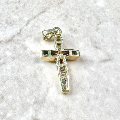 CLEARANCE 40% OFF - Vintage 10 Karat Yellow Gold 1/4 Carat Diamond Cross Pendant - WeilJewelry