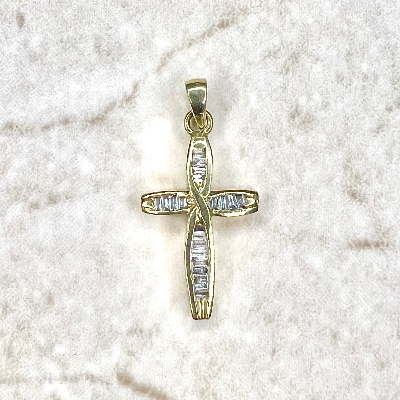 CLEARANCE 40% OFF - Vintage 10 Karat Yellow Gold 1/4 Carat Diamond Cross Pendant - WeilJewelry