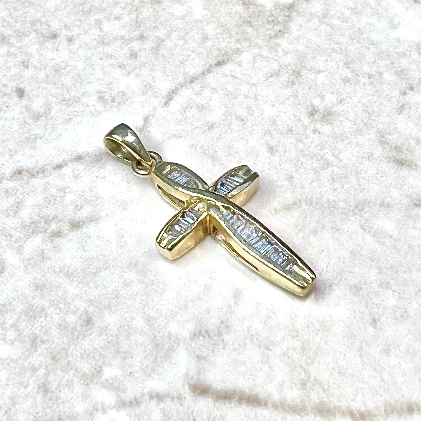 CLEARANCE 40% OFF - Vintage 10 Karat Yellow Gold 1/4 Carat Diamond Cross Pendant - WeilJewelry