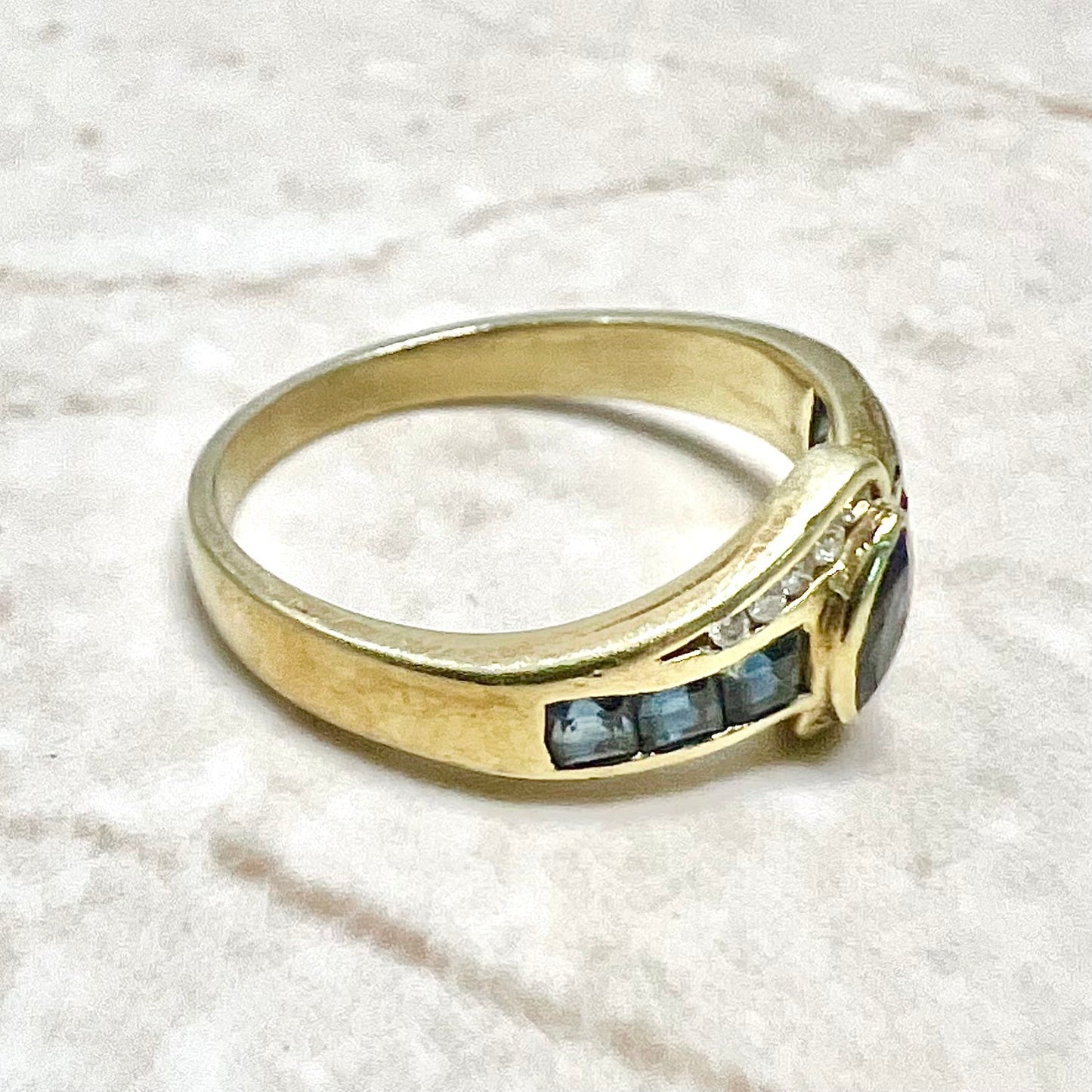 CLEARANCE 40% OFF - Vintage 14 Karat White Gold Marquise Sapphire & Diamond Band Ring - WeilJewelry