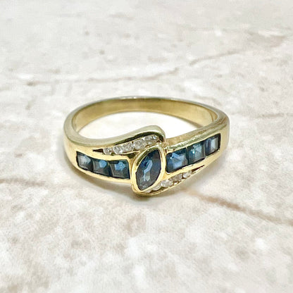 CLEARANCE 40% OFF - Vintage 14 Karat White Gold Marquise Sapphire & Diamond Band Ring - WeilJewelry